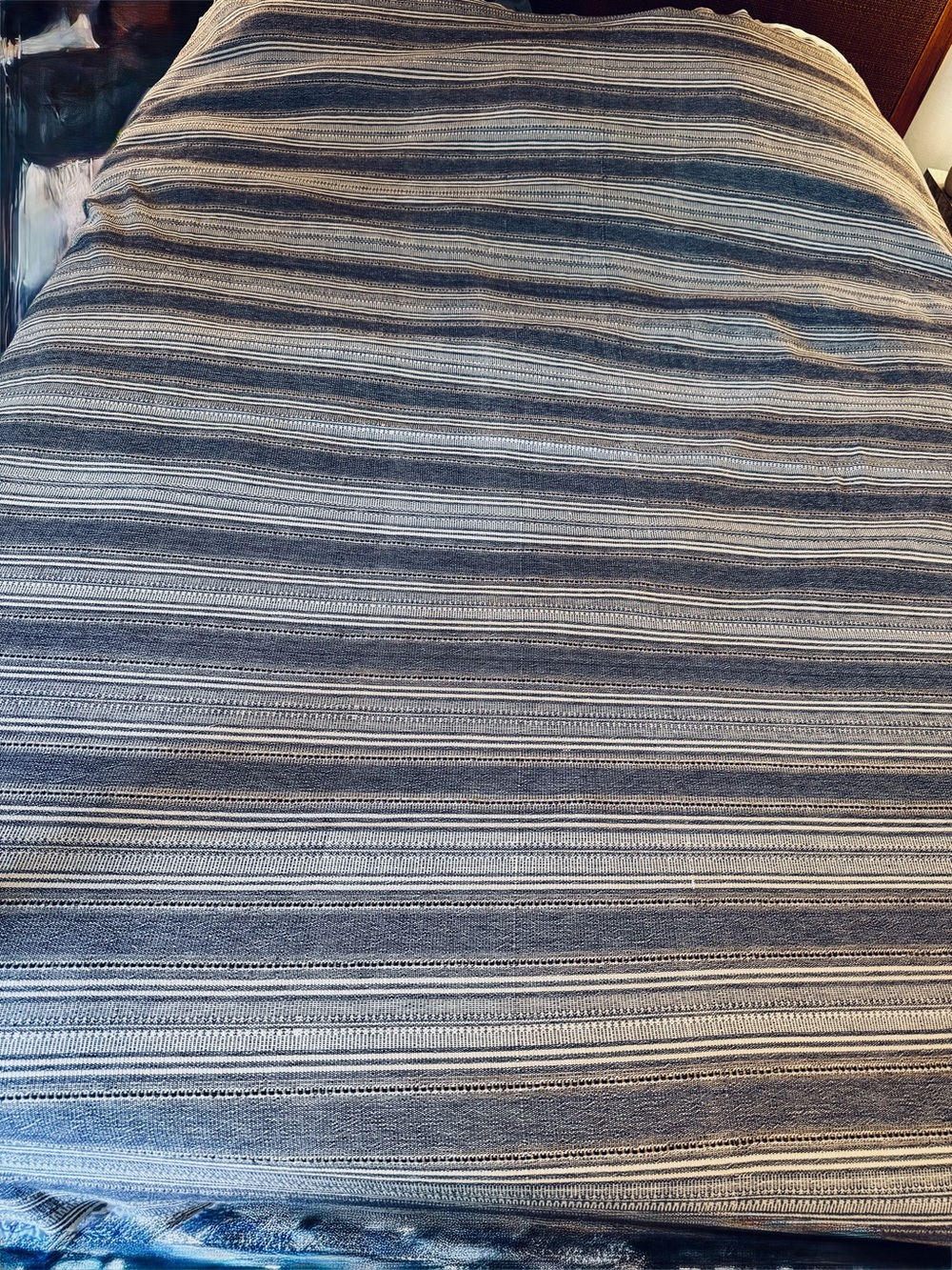 Vintage Pier 1 Imports Boho Woven Bedspread/Blanket 101x 90 Navy&Cream India